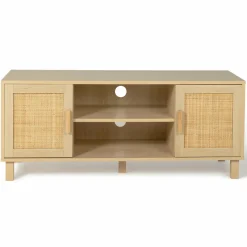 Meuble télé cannage et bois clair avec étagères*IDMarket New