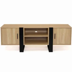 Meuble télé design noir et bois avec 2 portes*IDMarket Clearance
