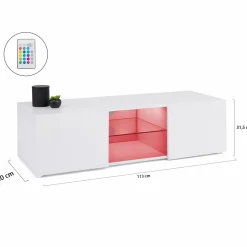Meuble télé LED blanc avec étagère en verre*IDMarket Hot