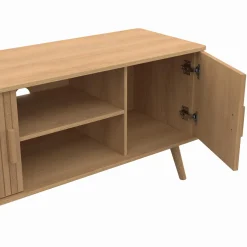 Meuble TV 110 cm avec 2 portes effet lattes tasseau bois*IDMarket Sale