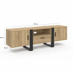 Meuble TV 160 cm bois et noir 3 portes*IDMarket Clearance