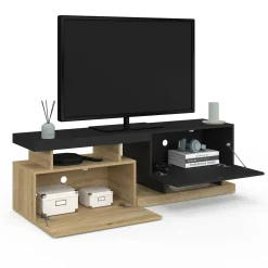 Meuble TV 140 cm double-portes effet bois et noir*IDMarket Best