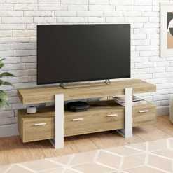 Meuble TV bois et blanc 140 cm avec tiroirs*IDMarket Clearance