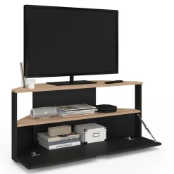 Meuble TV d'angle bois façon hêtre et noir 100 cm*IDMarket Best