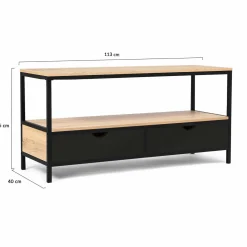 Meuble TV en bois et métal noir 2 tiroirs*IDMarket