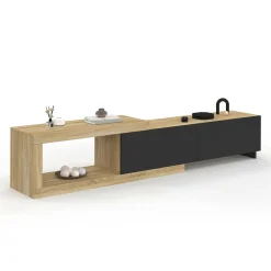 Meuble tv extensible 2 portes bois et noir*IDMarket Best