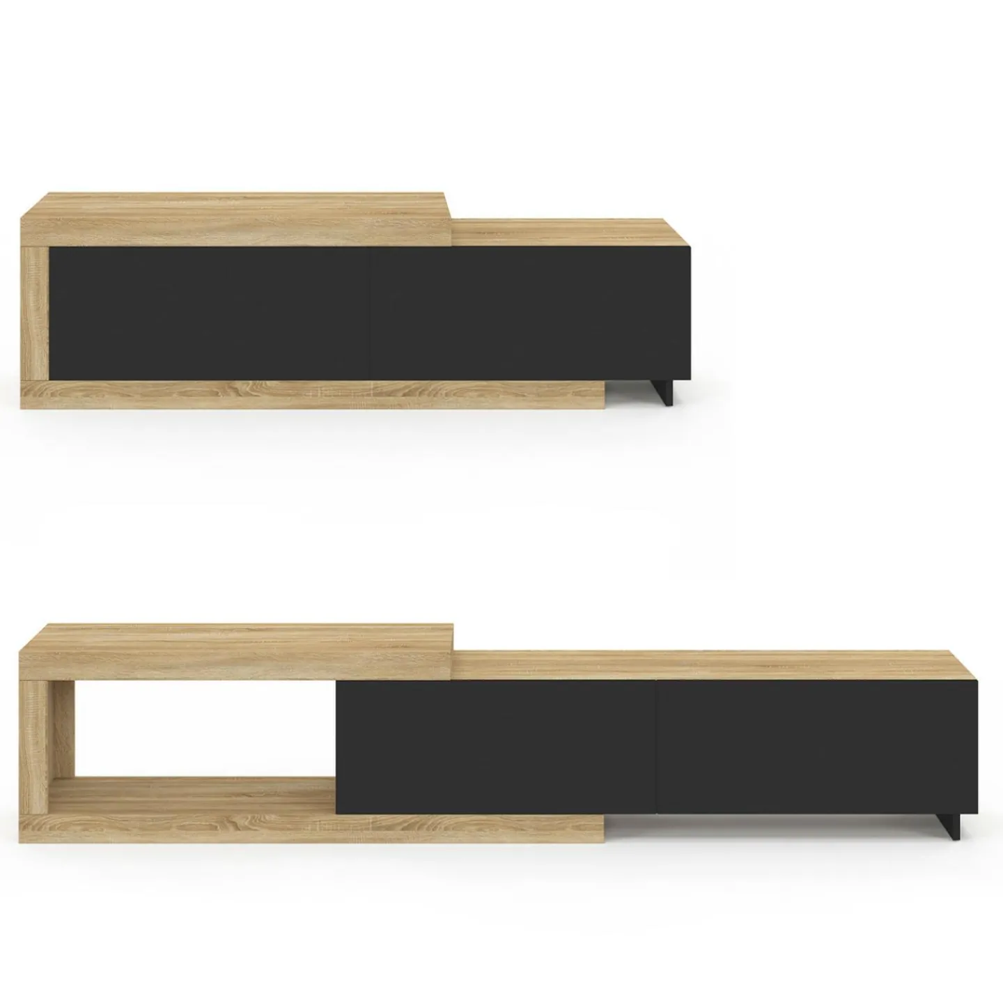 Meuble tv extensible 2 portes bois et noir*IDMarket Best