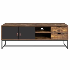 Meuble TV industriel bois et métal 140 cm avec 2 portes et tiroirs*IDMarket Online