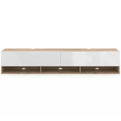 Meuble TV suspendu bois et blanc 180 cm avec étagères*IDMarket Discount