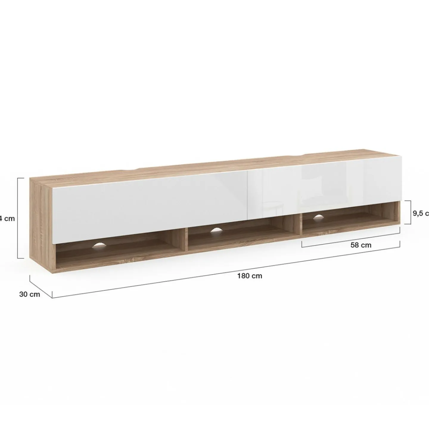 Meuble TV suspendu bois et blanc 180 cm avec étagères*IDMarket Discount