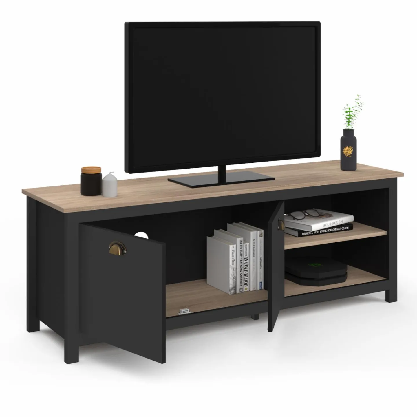 Meuble TV vintage bois et noir*IDMarket Sale