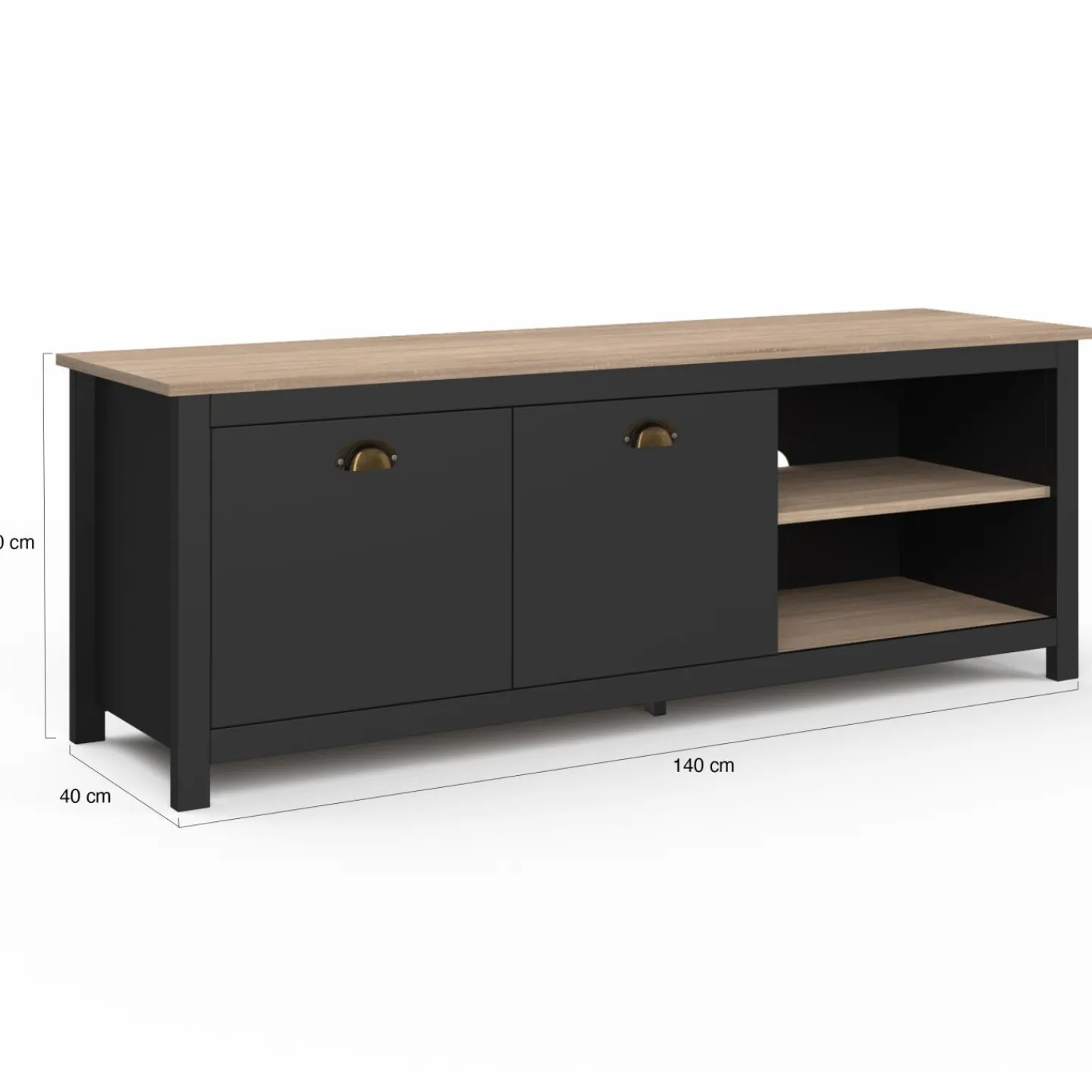 Meuble TV vintage bois et noir*IDMarket Sale