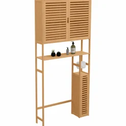 Meuble WC en bambou avec 1 placard double et 1 étagère*IDMarket Online