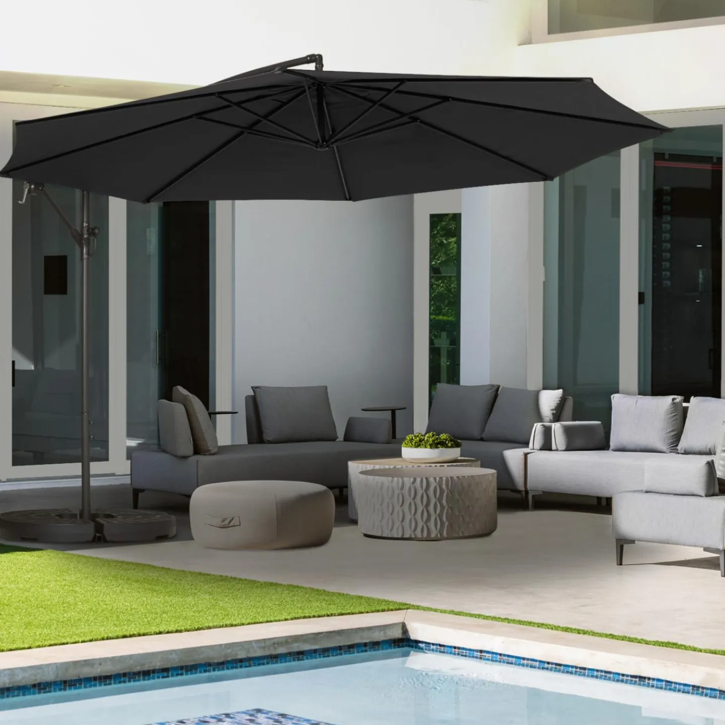 Parasol déporté rotatif 350 cm coloris gris*IDMarket Discount