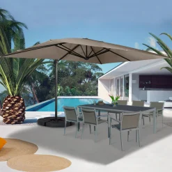 Parasol déporté 3x4 m rotatif 360 coloris taupe*IDMarket New