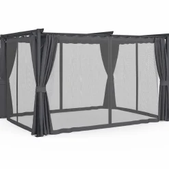 Pergola avec moustiquaire intégrée, toit rétractable et 4 rideaux gris 3x4 m*IDMarket
