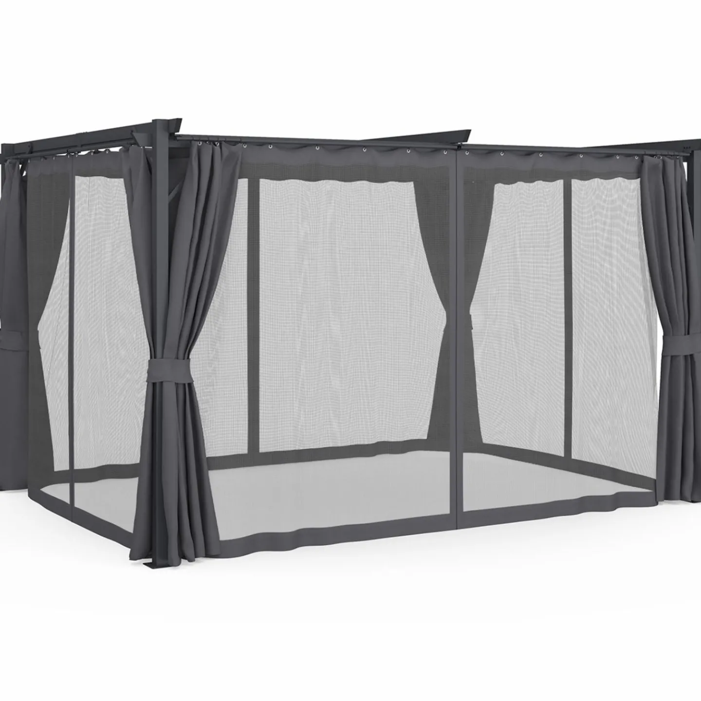 Pergola avec moustiquaire intégrée, toit rétractable et 4 rideaux gris 3x4 m*IDMarket