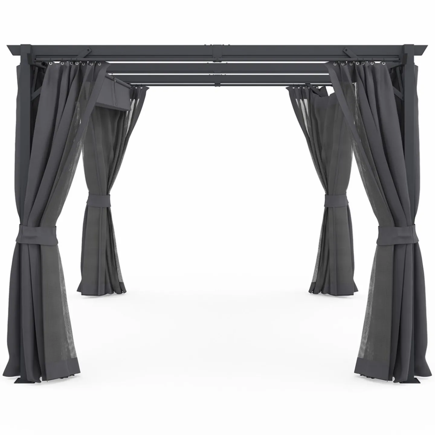 Pergola avec moustiquaire intégrée, toit rétractable et 4 rideaux gris 3x4 m*IDMarket