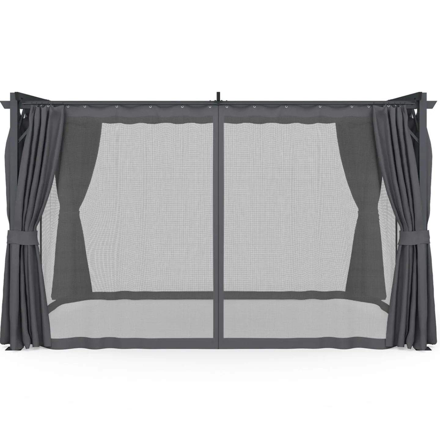 Pergola avec moustiquaire intégrée, toit rétractable et 4 rideaux gris 3x4 m*IDMarket