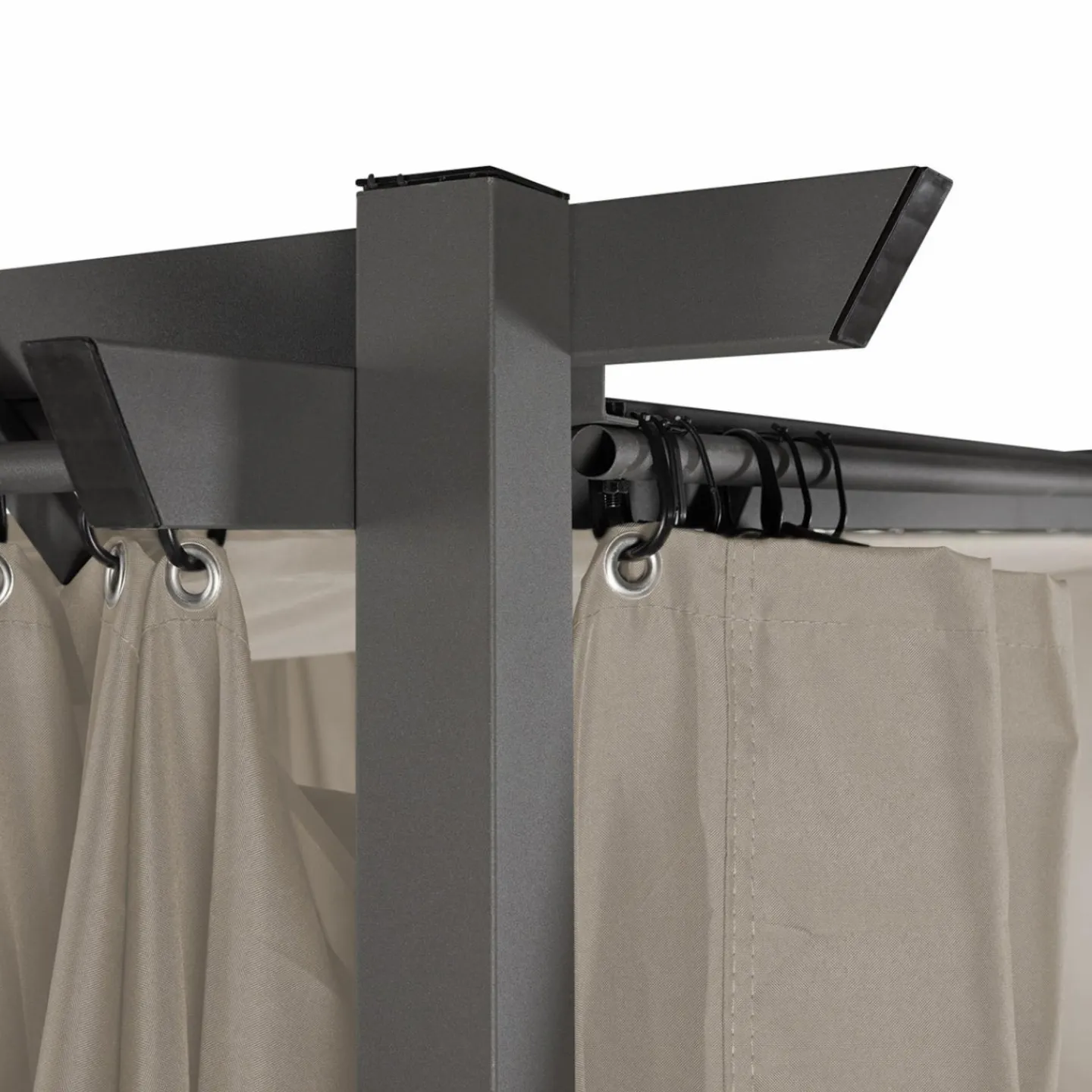 Pergola toit rétractable avec rideaux coloris taupe*IDMarket Sale