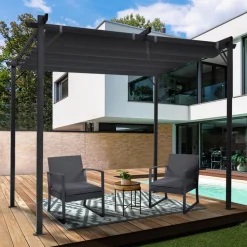 Pergola 3x3 m toit rétractable gris anthracite et stores enrouleurs*IDMarket Best