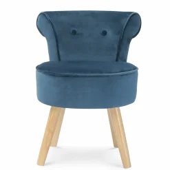 Petit fauteuil crapaud bleu en velours*IDMarket Online