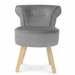 Petit fauteuil crapaud gris en velours*IDMarket