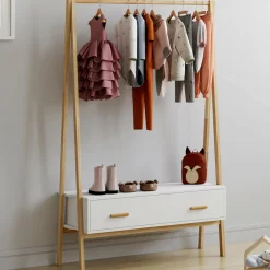 Portant enfant tipi avec 1 porte blanc et bois 130 cm*IDMarket Online
