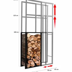 Porte-bûches intérieur modulable 65x25x150 cm en métal noir*IDMarket Outlet