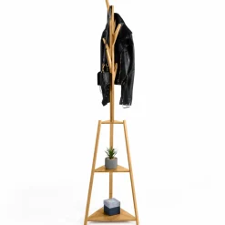 Porte-manteau bambou avec étagères d’angle*IDMarket Sale