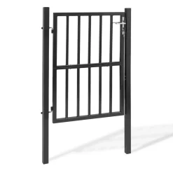 Portillon de jardin barreaudé en acier gris anthracite 105 x 125 CM avec serrure et poignée*IDMarket Hot