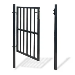 Portillon de jardin barreaudé en acier gris anthracite 105 x 125 CM avec serrure et poignée*IDMarket Hot