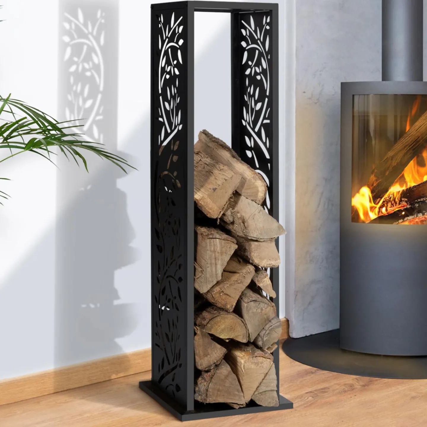 Range bûche intérieur vertical en acier noir*IDMarket