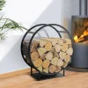 Range bûches rond avec étagère en acier noir*IDMarket Sale