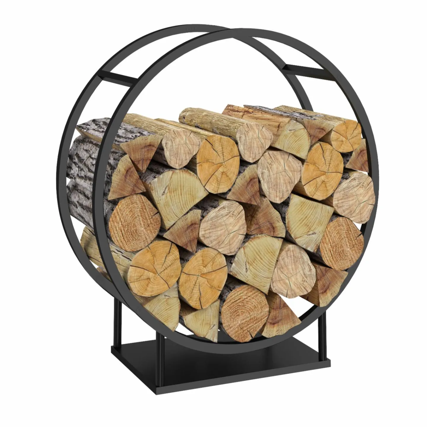 Range bûches rond avec étagère en acier noir*IDMarket Sale