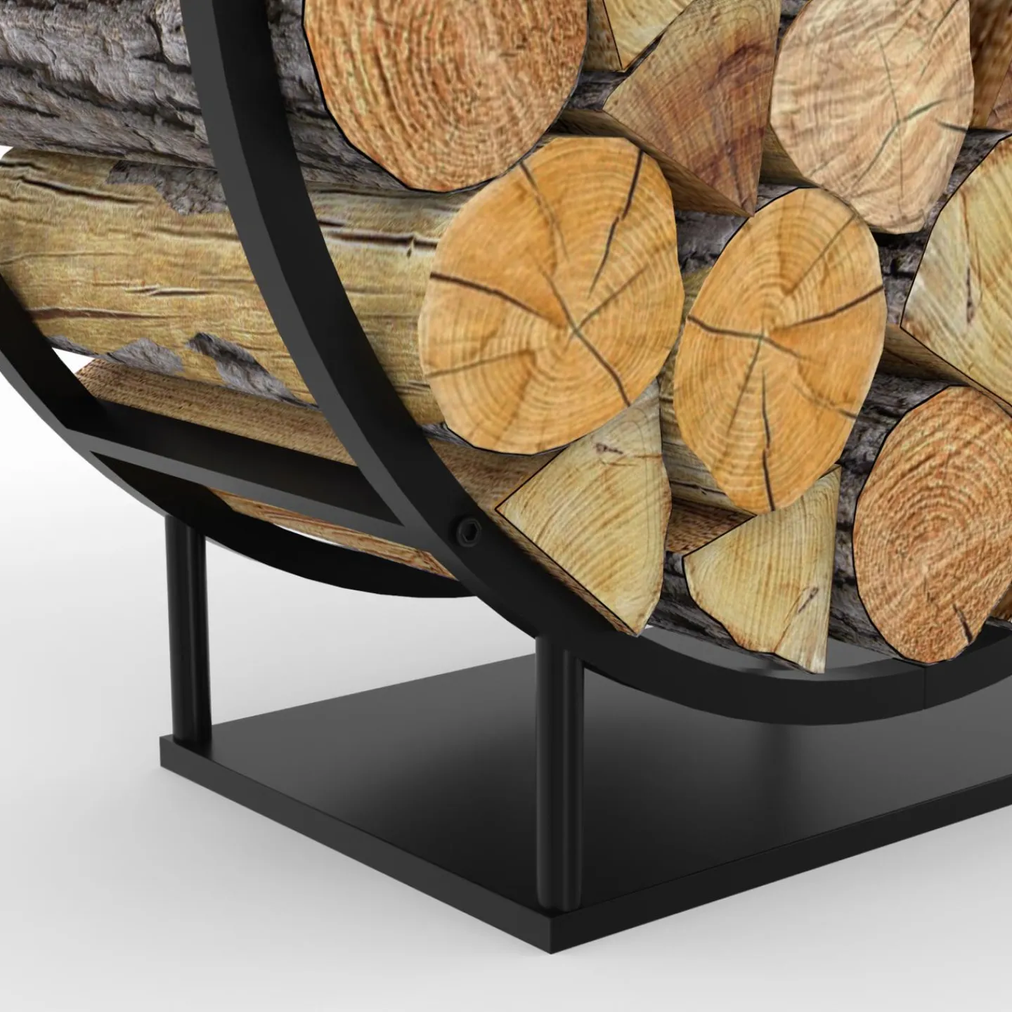 Range bûches rond avec étagère en acier noir*IDMarket Sale