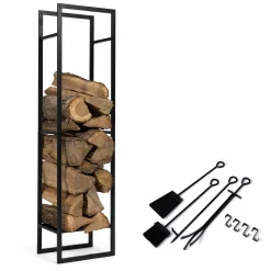 Range bûches vertical en acier noir et accessoires*IDMarket Best