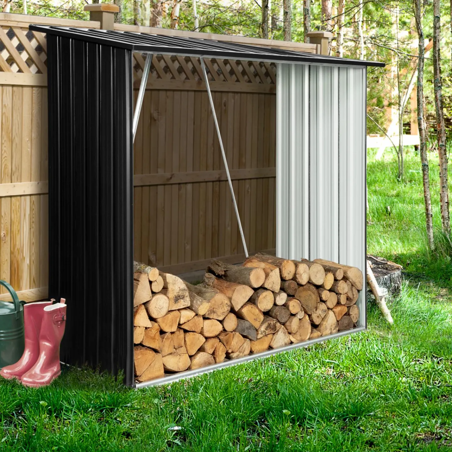 Rangement extérieur en acier pour bois de chauffage*IDMarket Best