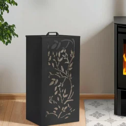 Réservoir à granulés - rangement à pellets 45 kg noir motif floral 36 x 36 x 76 cm*IDMarket Outlet