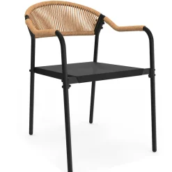 Salon de jardin 6 personnes avec chaises noir et rotin clair*IDMarket Clearance