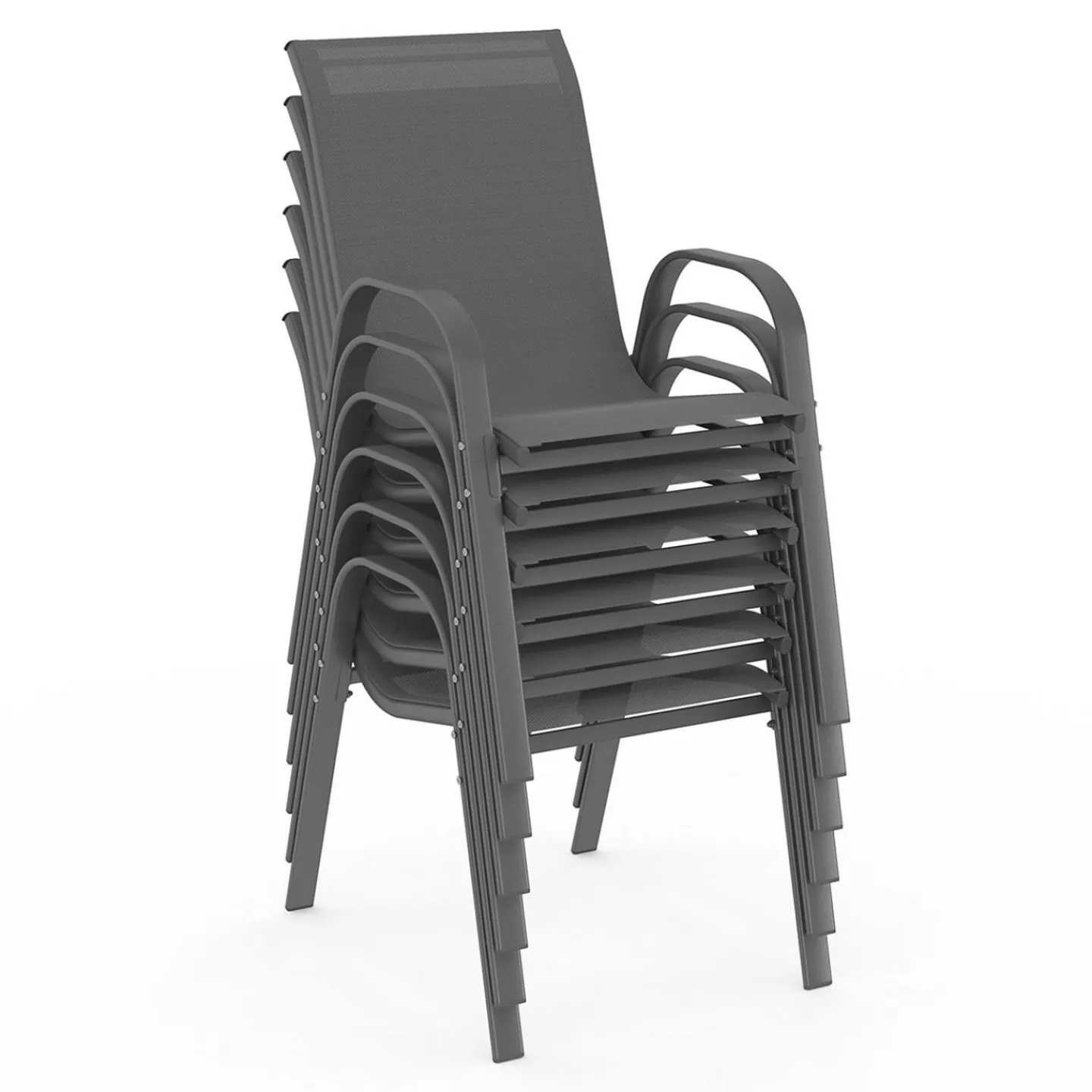 Salon de jardin 6 personnes chaises empilables gris anthracite table 150 cm*IDMarket Discount