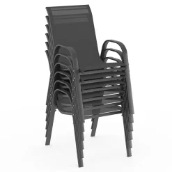 Salon de jardin 10 personnes table 240 cm plateau clair et chaises empilables gris anthracite*IDMarket