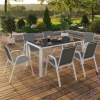 Salon de jardin 6 places avec table en verre trempé et chaises empilables*IDMarket