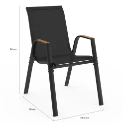 Salon de jardin avec plateau effet bois et chaises empilables noir et bois*IDMarket Hot