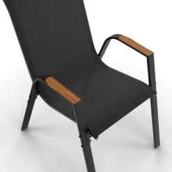 Salon de jardin avec plateau effet bois et chaises empilables noir et bois*IDMarket Hot