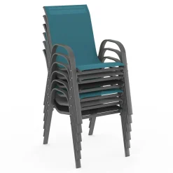 Salon de jardin avec table 150 cm et 6 chaises empilables mix color et acier*IDMarket