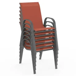 Salon de jardin avec table 150 cm et 6 chaises empilables terracotta et acier*IDMarket Online