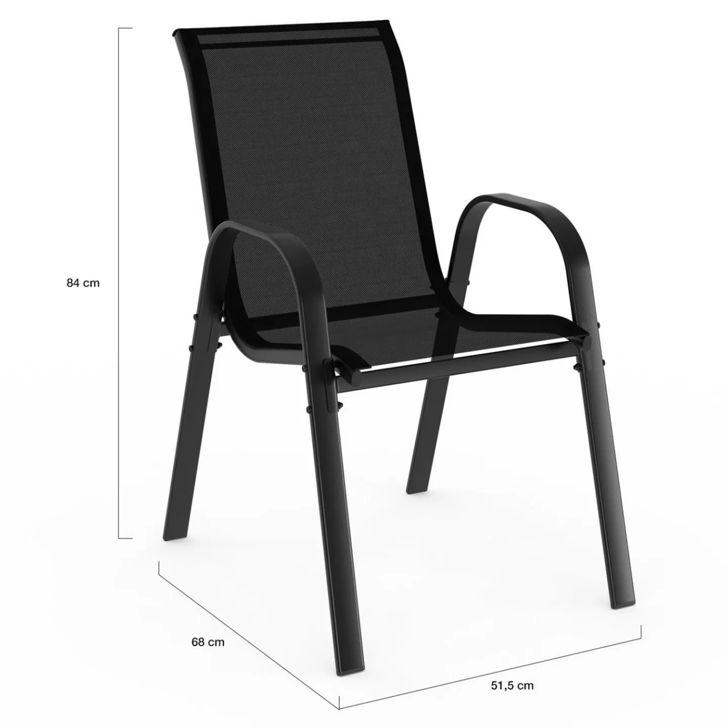 Salon de jardin avec table 150 cm et 6 chaises empilables noir et acier*IDMarket Best