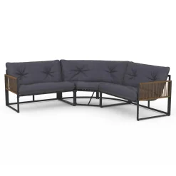 Salon de jardin bas 8 places canapé d'angle, fauteuils avec coussin gris et 2 tables basses*IDMarket New