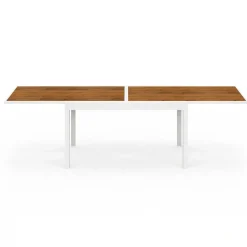 Salon de jardin extensible 12 personnes table 135/270 cm plateau effet bois et chaises empilables blanc et bois*IDMarket Online